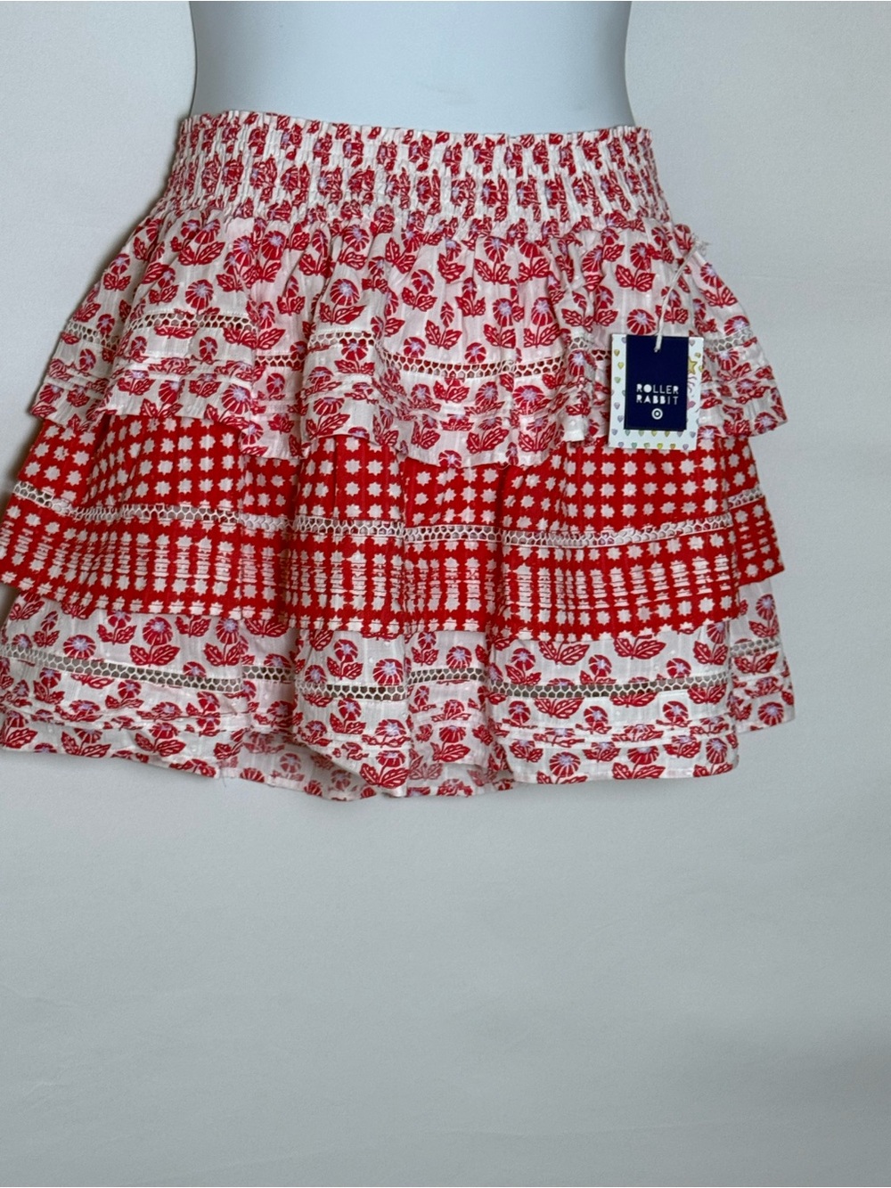 Roller Rabbit Red & White Tiered Skirt with Smocked Waist